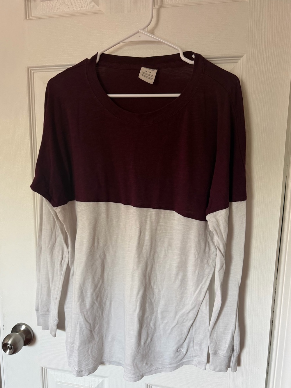 Victoria’s Secret Pink Long-Sleeve Two-Tone Top - Burgundy and White